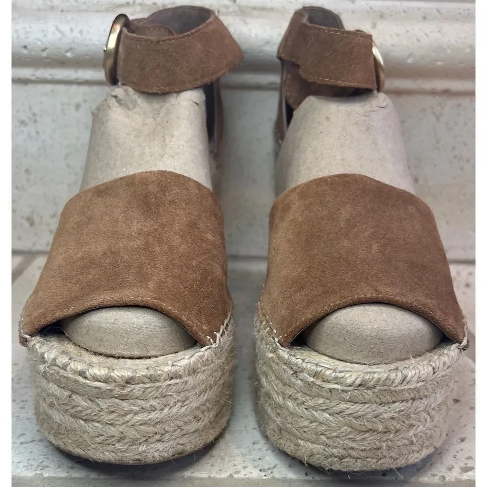 Marc Fisher Alida Espadrille Platform Wedge Natural Brown Sandal Size 11